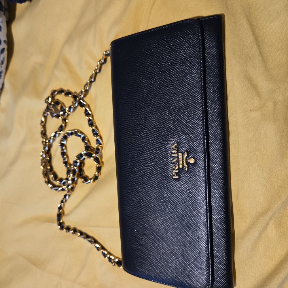 Prada Black Leather Bag with Gold Chain